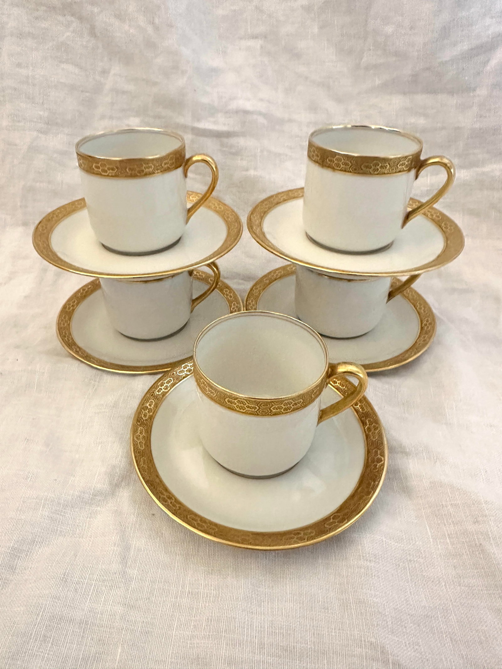 Vintage C.Ahrenfeldt Limoges 24kt Gold Rim Set of 5 Demitasse Cup/Saucer Set - 10 pcs - 5