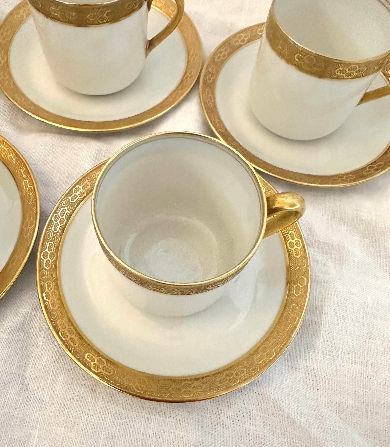 Vintage C.Ahrenfeldt Limoges 24kt Gold Rim Set of 5 Demitasse Cup/Saucer Set - 10 pcs - 6