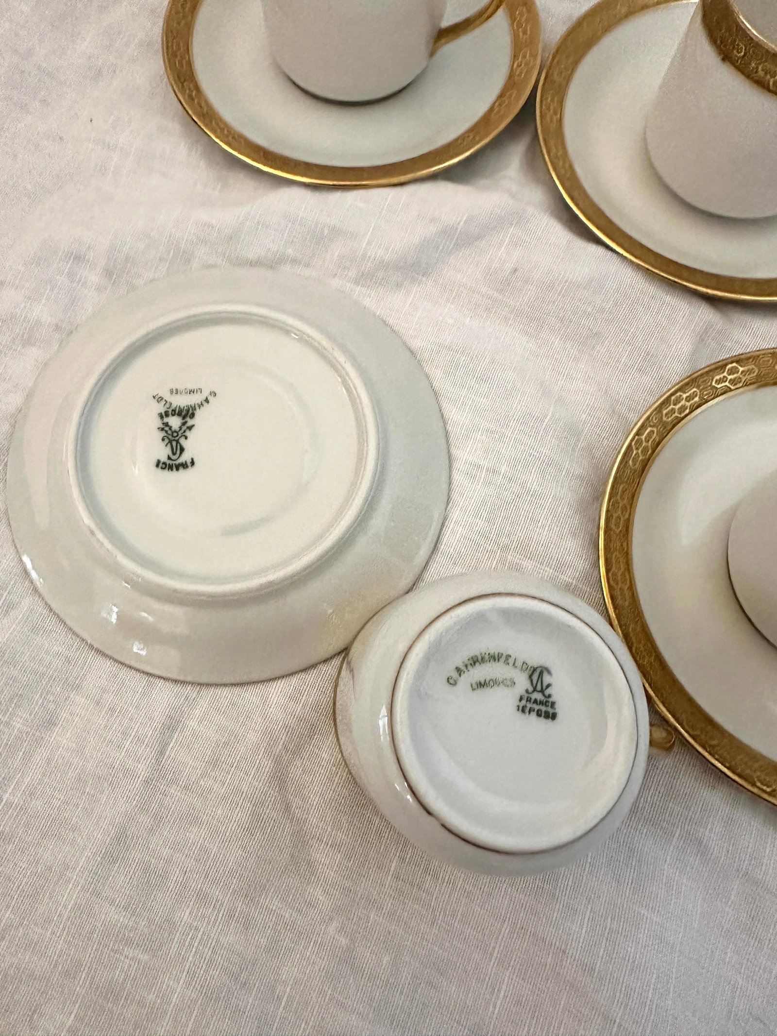 Vintage C.Ahrenfeldt Limoges 24kt Gold Rim Set of 5 Demitasse Cup/Saucer Set - 10 pcs - 7