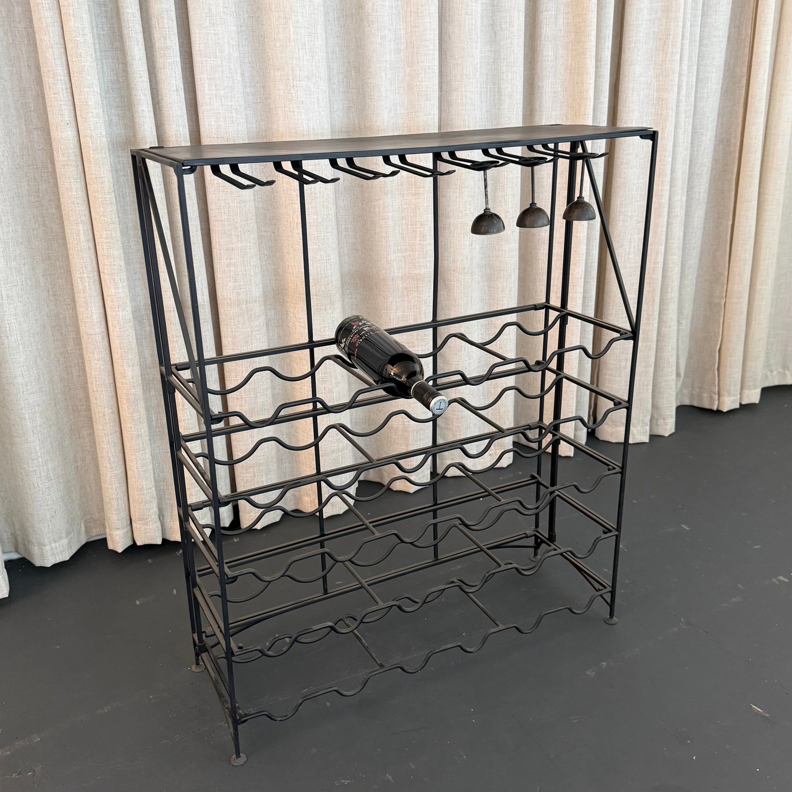 Mid 20th Century Sleek Modern Black Wrought Iron Dry Bar Console Wine Rack - 2