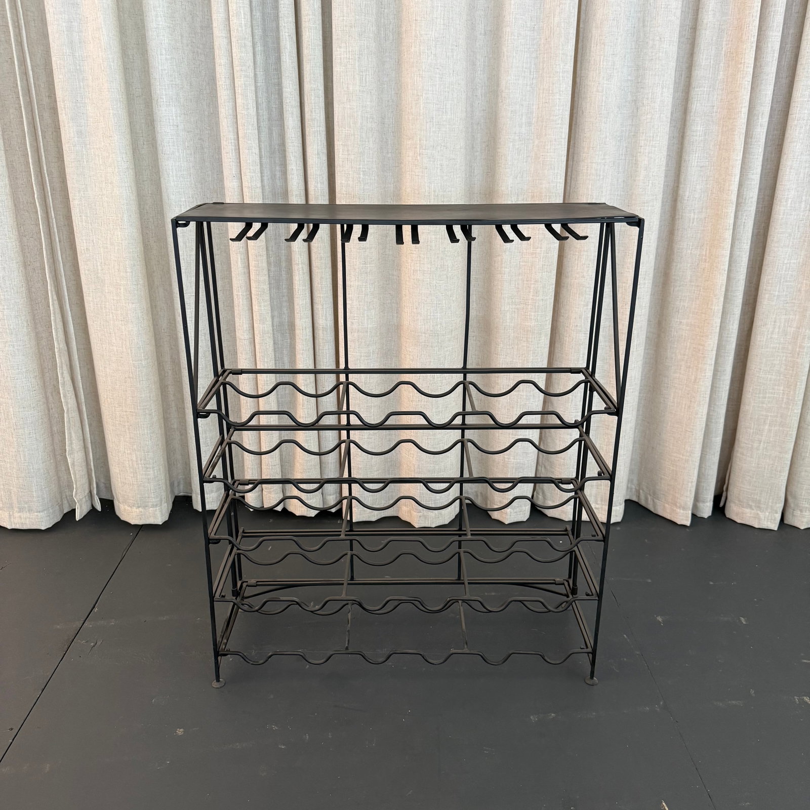 Mid 20th Century Sleek Modern Black Wrought Iron Dry Bar Console Wine Rack - 3