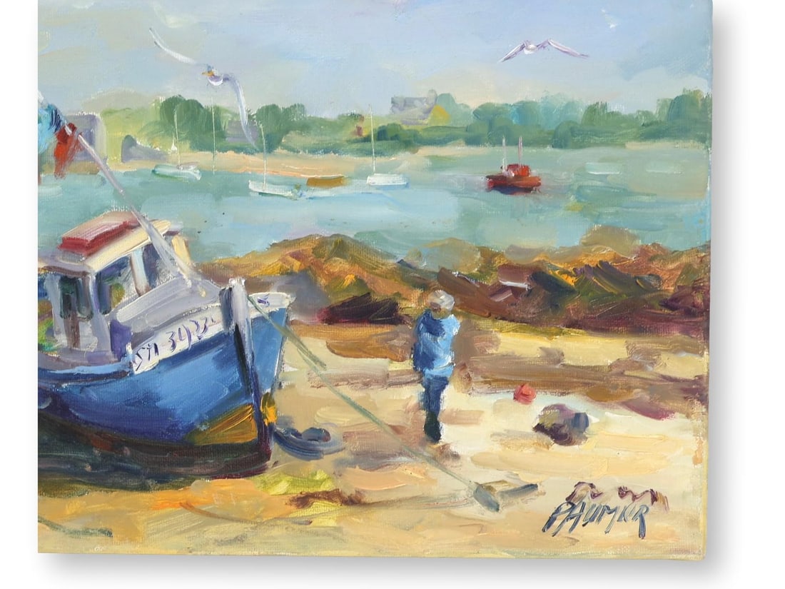 Liliane Paumier Low Tide at Riantec Harbor Oil Painting, St. Malo - 2