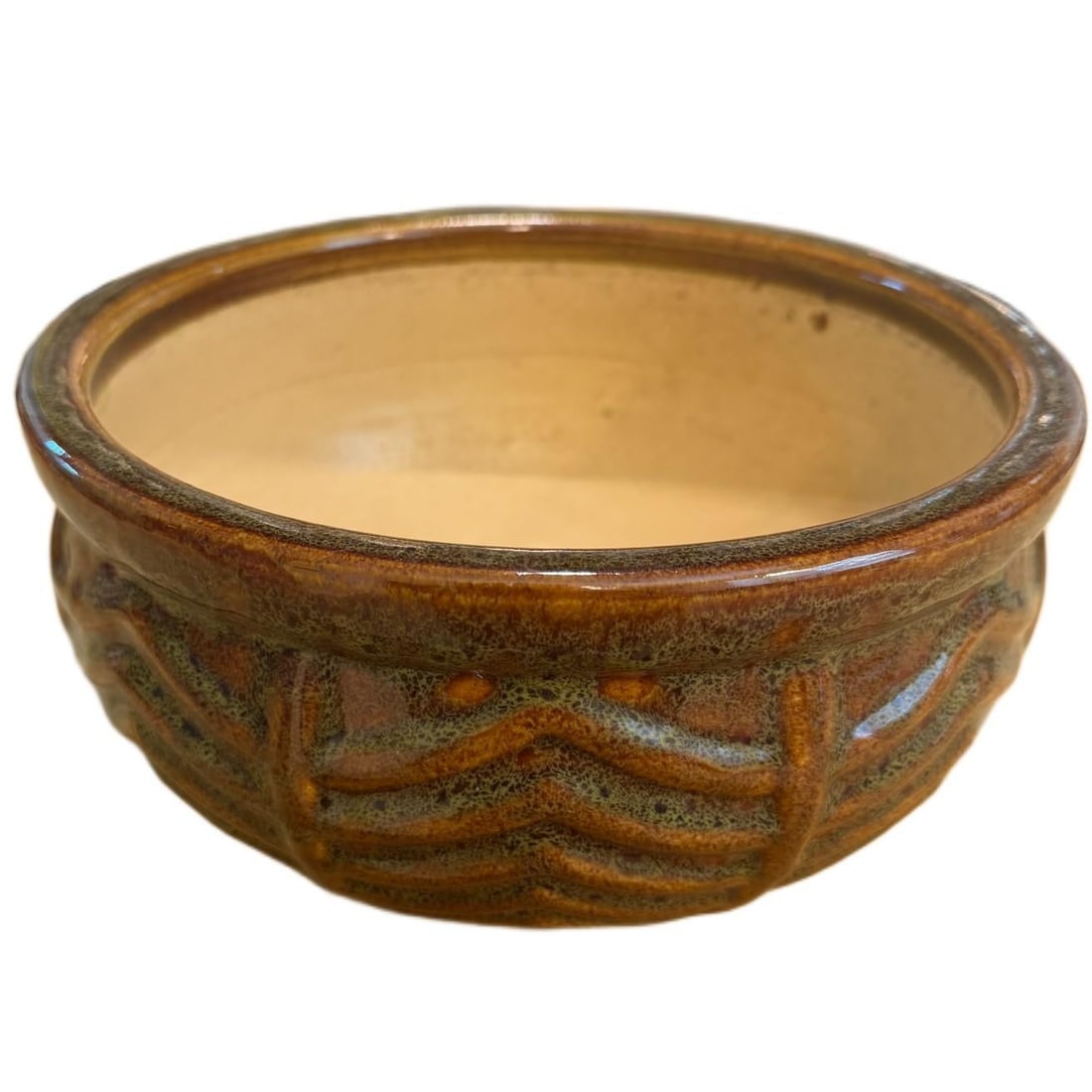 Antique Early 19th Century Nelson McCoy Chevron Leaf Art Pottery Jardiniere Planter - 4