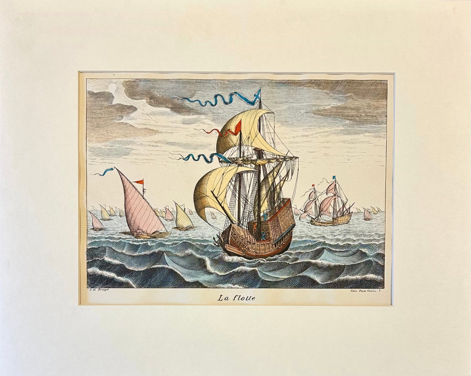 1970s Set of 2 Nautical Ship Engravings - La Flotte & a l'Ancre by f.h. Bruegel | Hand-Colored Marit - 4
