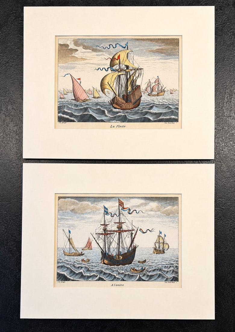 1970s Set of 2 Nautical Ship Engravings - La Flotte & a l'Ancre by f.h. Bruegel | Hand-Colored Marit - 5