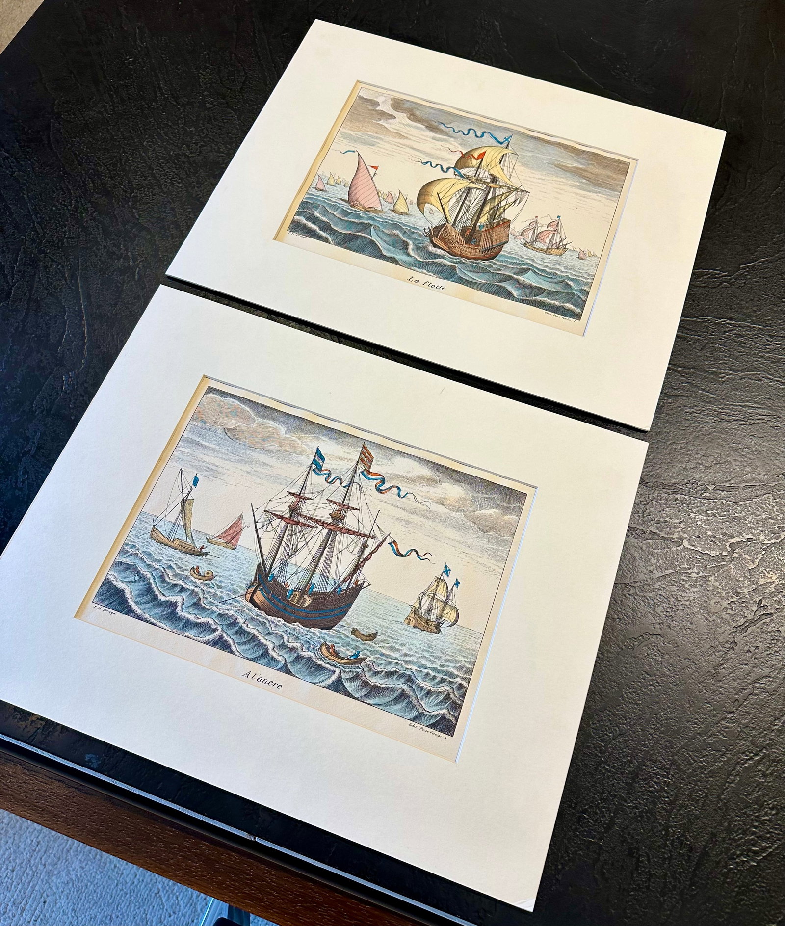 1970s Set of 2 Nautical Ship Engravings - La Flotte & a l'Ancre by f.h. Bruegel | Hand-Colored Marit - 6