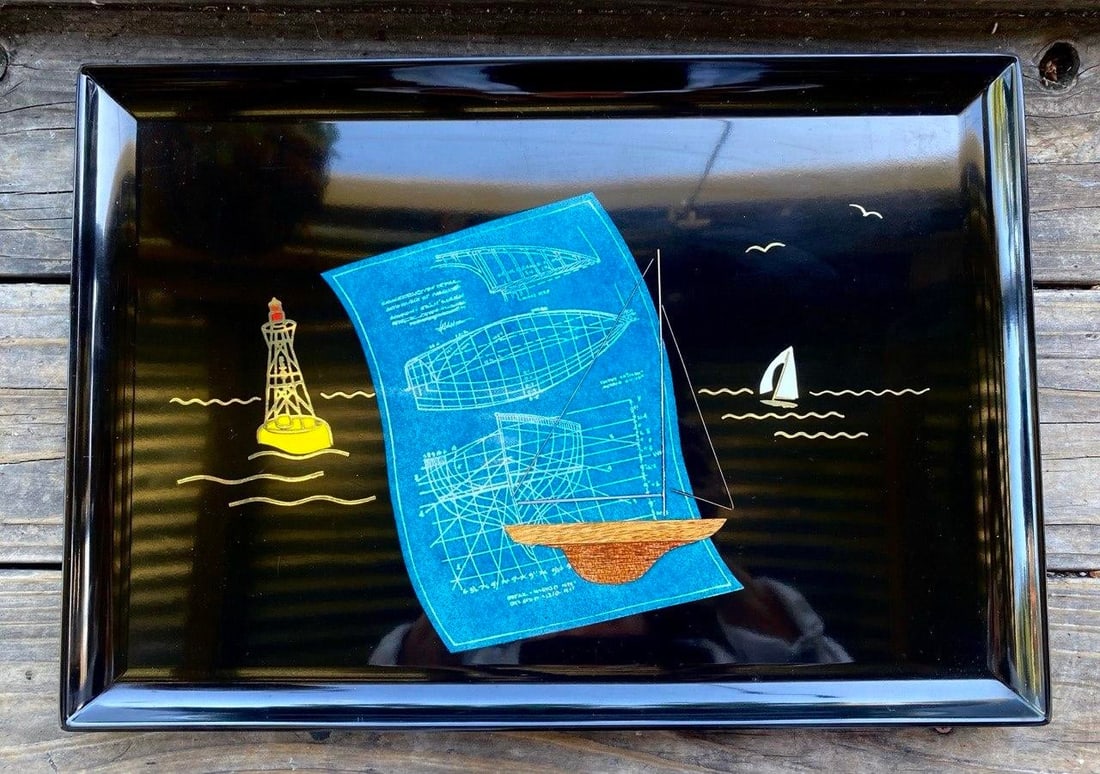 Mid 20th Century Blueprints Under Sail Serving Tray - 2