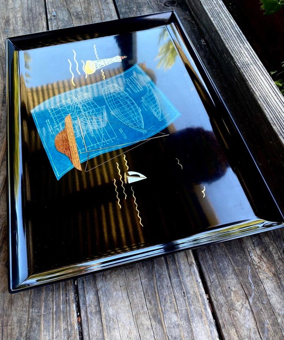 Mid 20th Century Blueprints Under Sail Serving Tray - 3