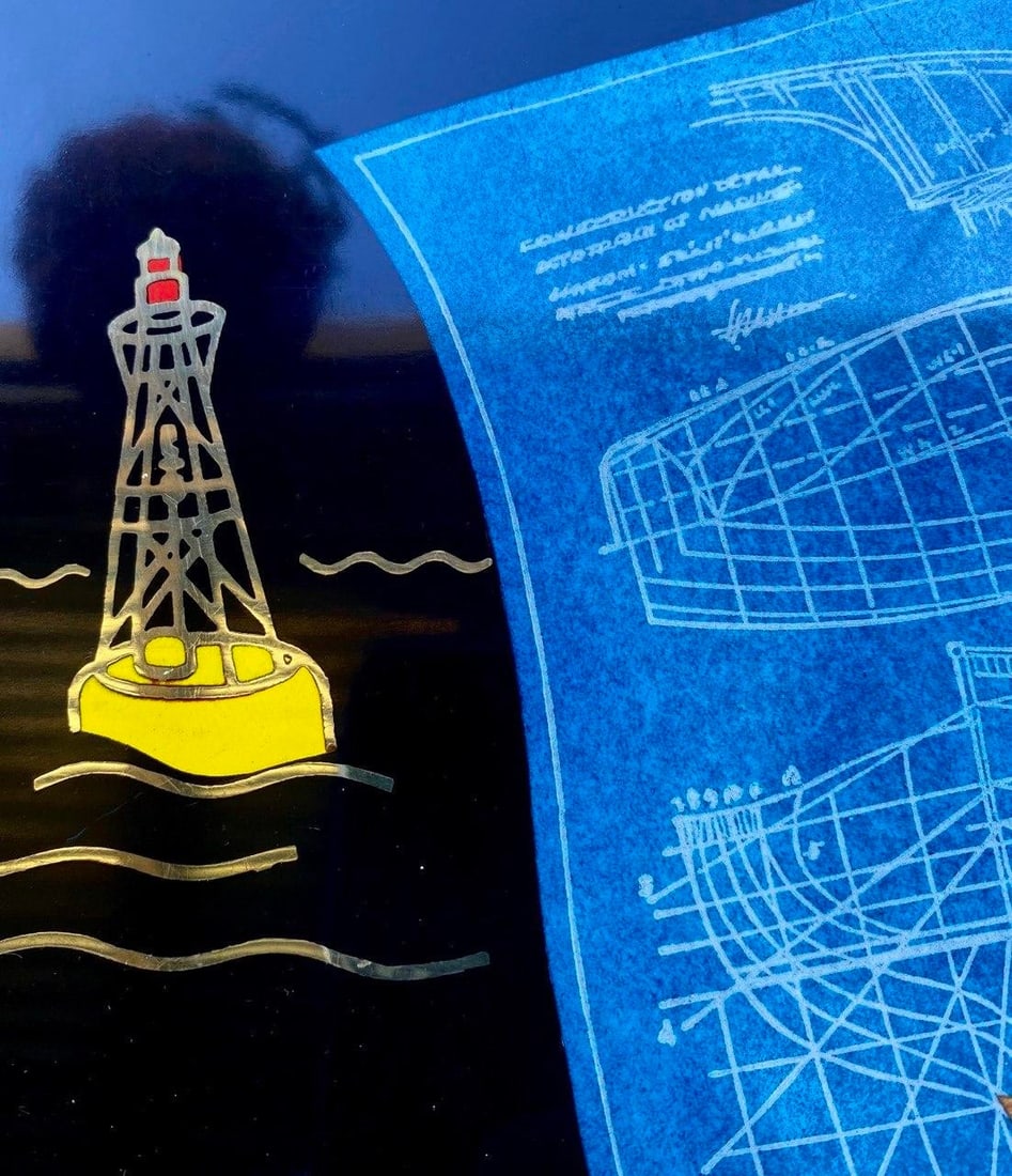 Mid 20th Century Blueprints Under Sail Serving Tray - 5
