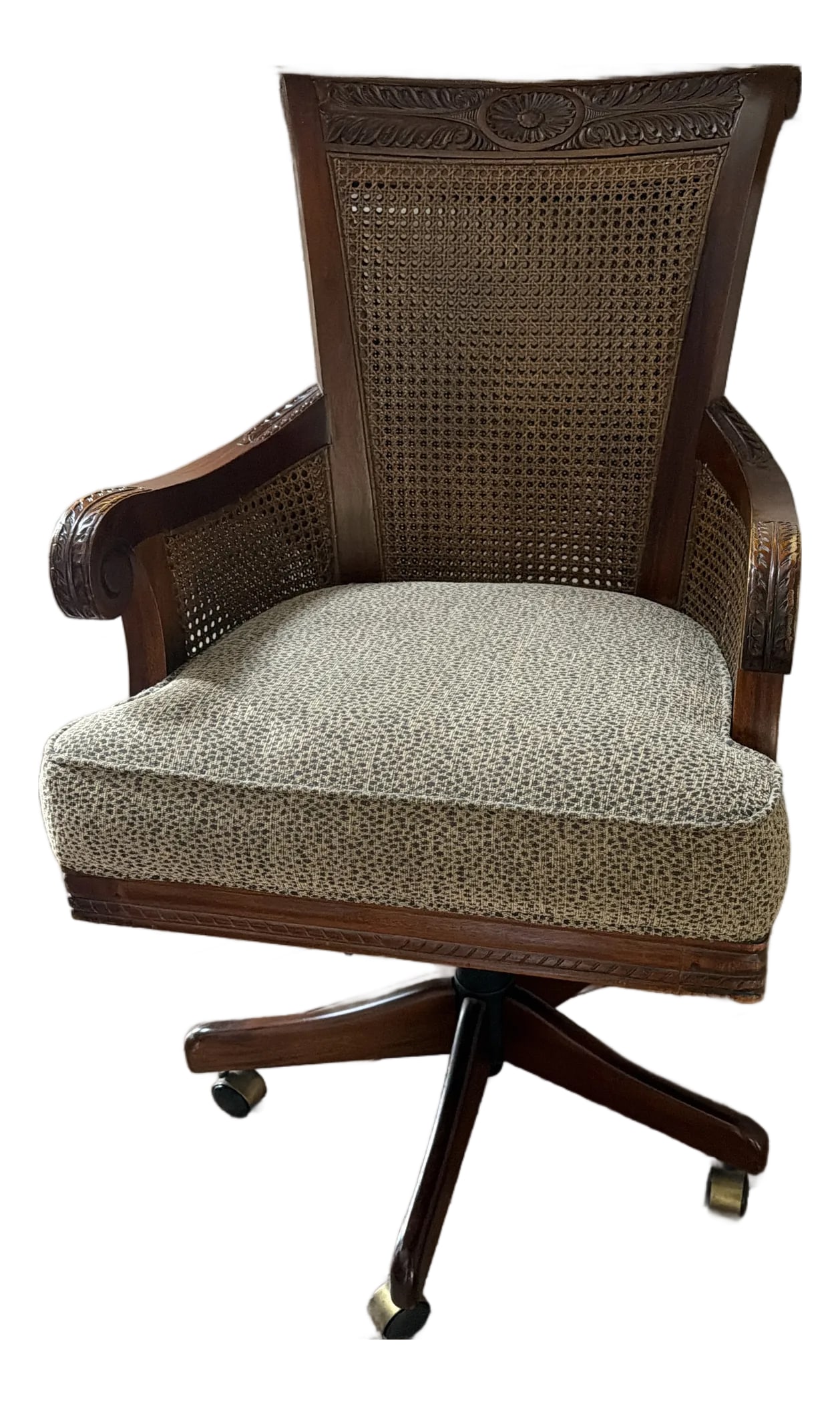 Gaines McHale Carved Mahogany Cane-Back Desk Chair, "The Loden" (1 of 10)