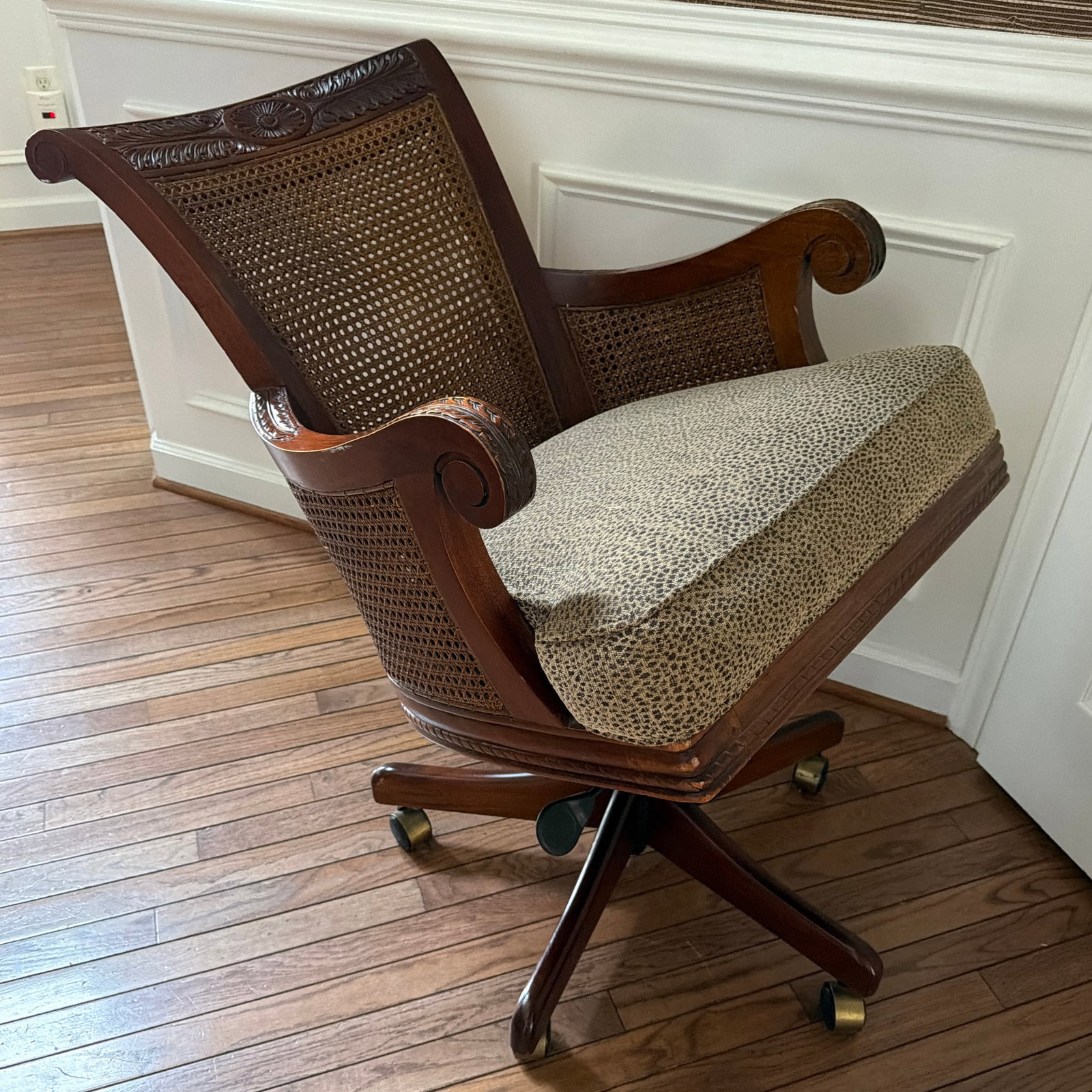 Gaines McHale Carved Mahogany Cane-Back Desk Chair, "The Loden" - 2