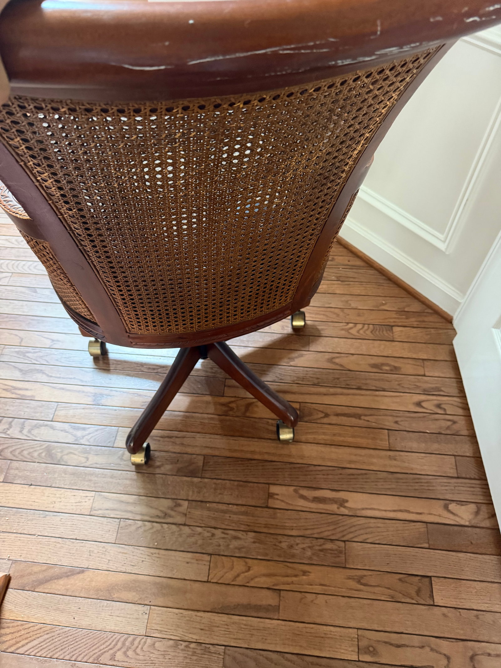 Gaines McHale Carved Mahogany Cane-Back Desk Chair, "The Loden" - 4