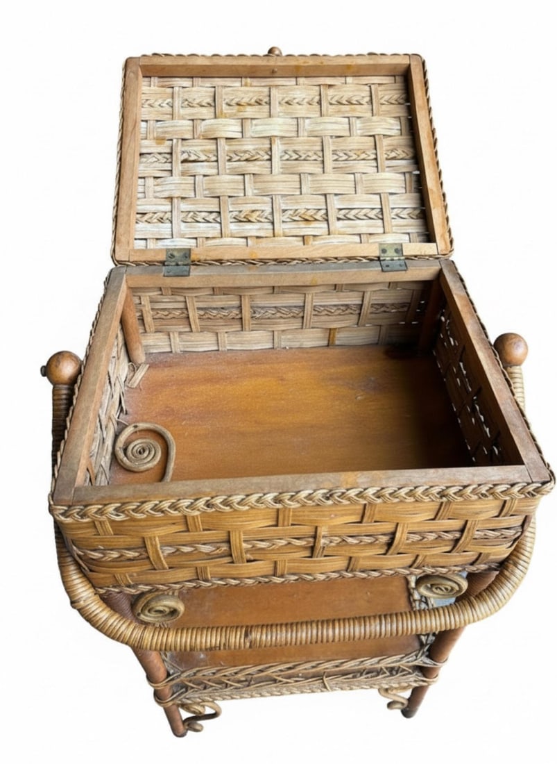 1900s Antique Heywood Brothers & Wakefield Co. Wicker Sewing Basket Stand - 6