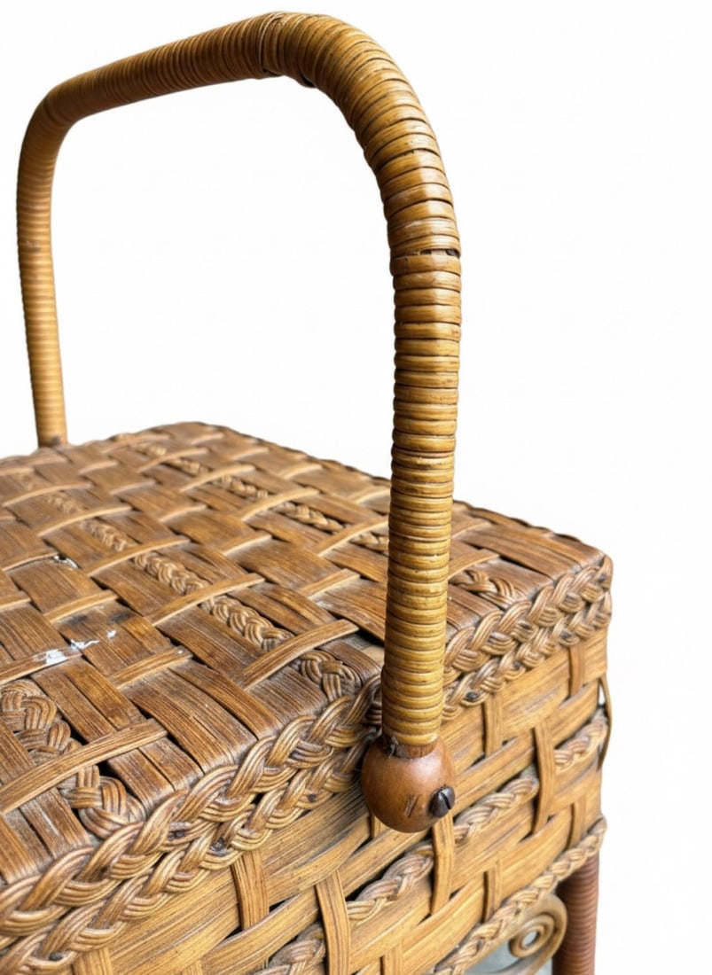 1900s Antique Heywood Brothers & Wakefield Co. Wicker Sewing Basket Stand - 7