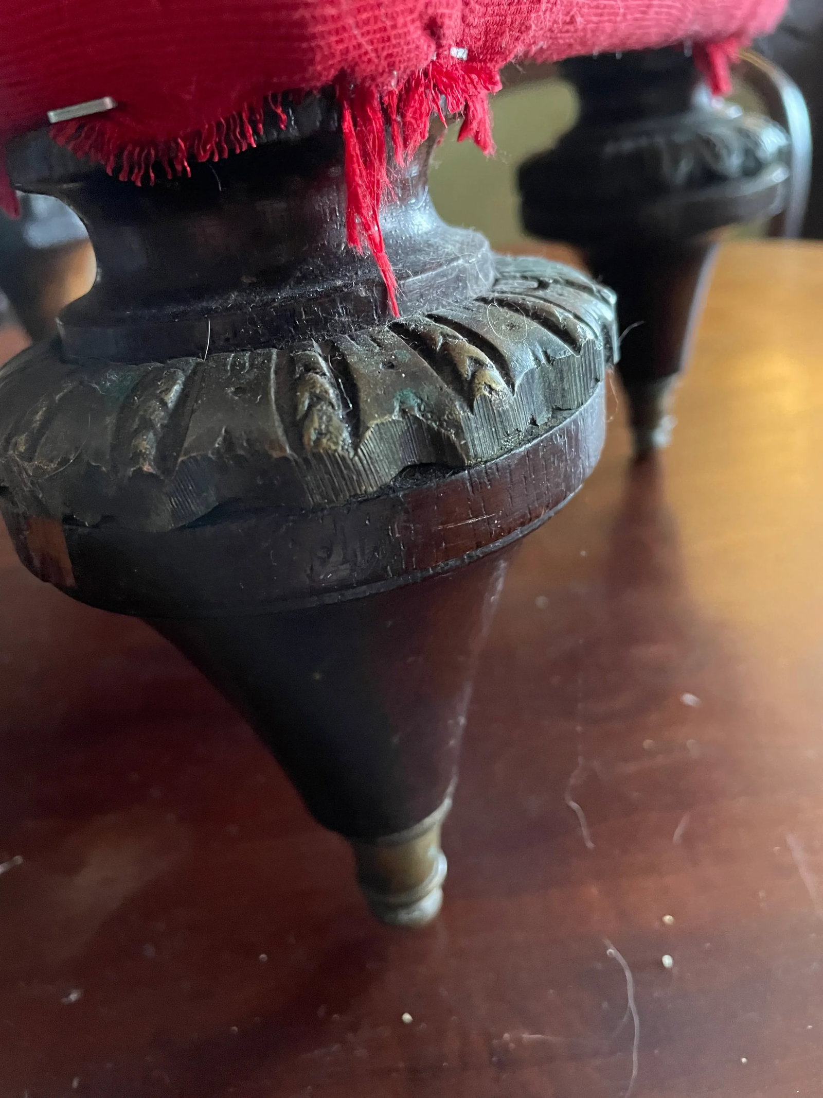 Red Silk Upholstered Georgian Footstool Early 19th - 6