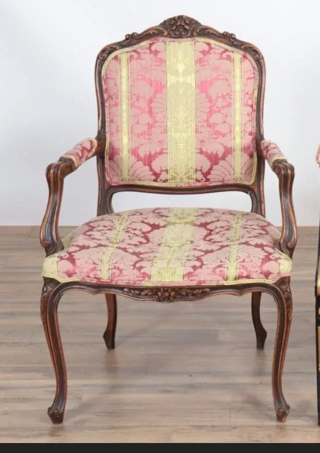 1930s French Louis XV Style Armchair with Pink and Yellow Brocade - 4