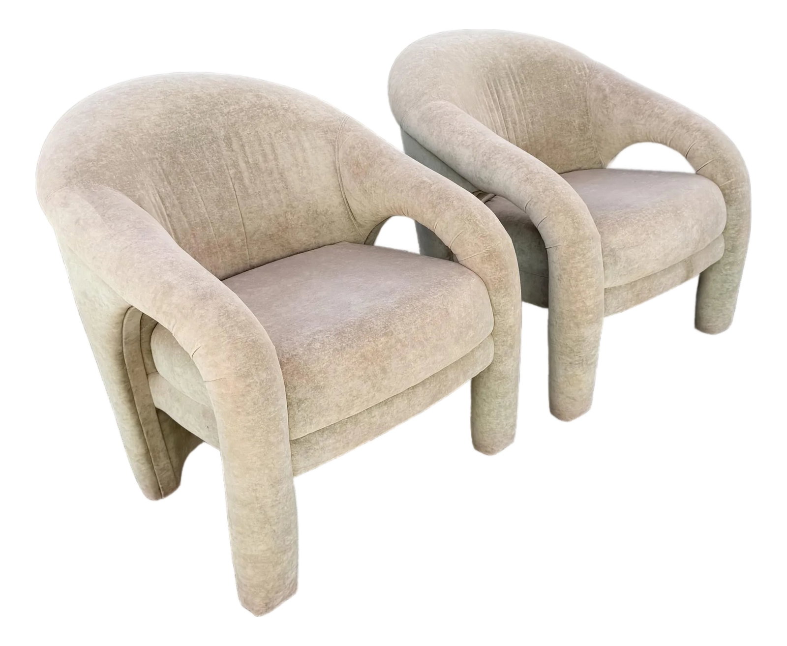 Postmodern Sculpted Tan Velvet Lounge Chairs - A Pair (1 of 9)