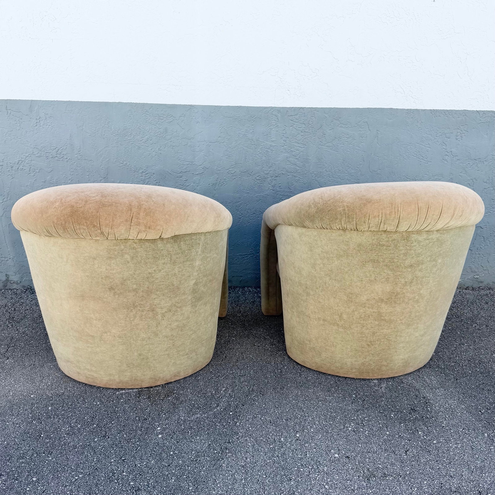 Postmodern Sculpted Tan Velvet Lounge Chairs - A Pair - 6