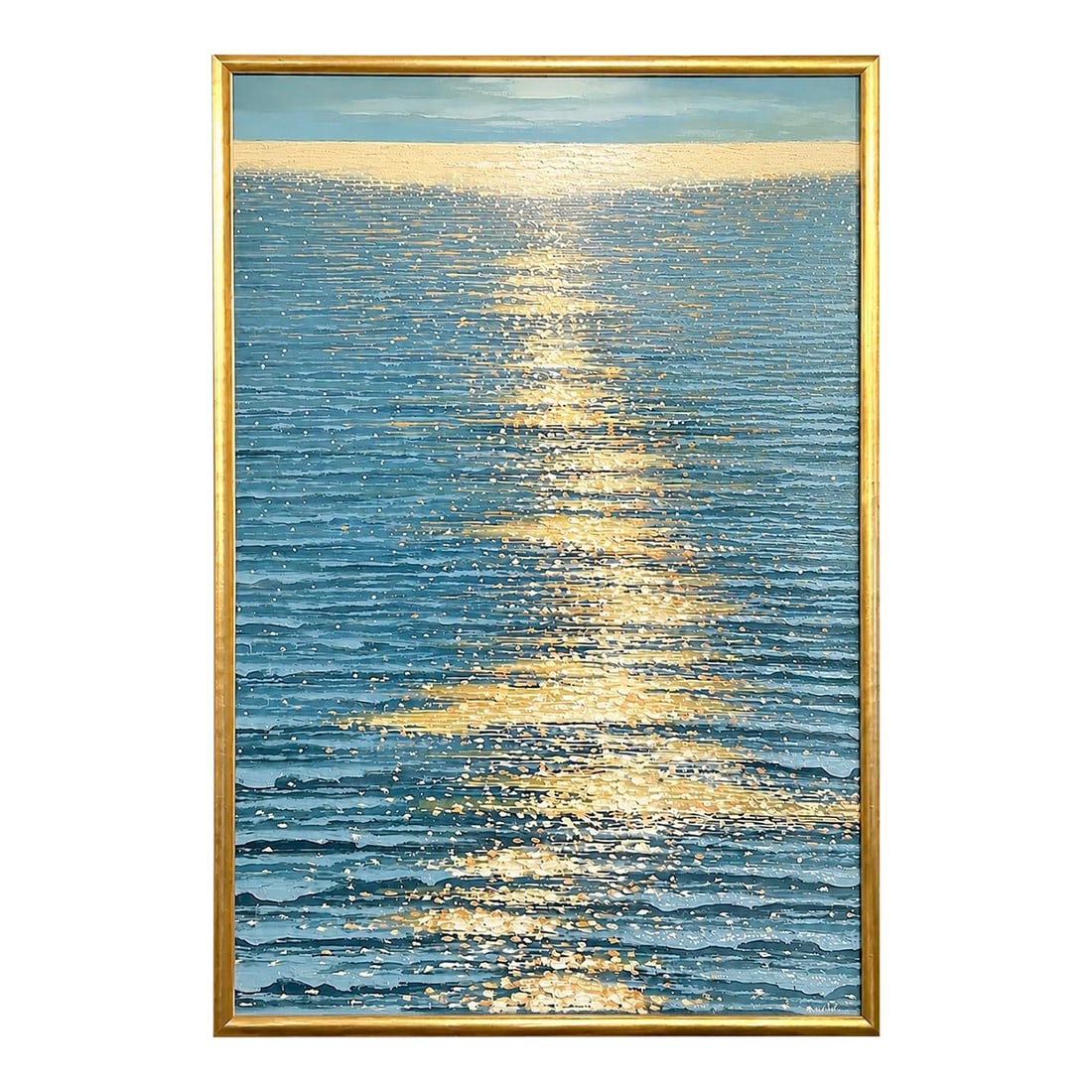 Golden Hour Ocean Reflection | Original Contemporary Textured Oil Painting - By Samuel H. (24" X 36": Original oil on canvas by artist Samuel H. The artist masterfully captures the shimmering effect on the ocean at the golden hour - as it cascades across the water's surface in shimmering flecks of