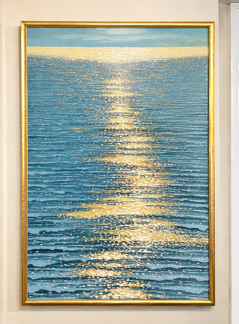 Golden Hour Ocean Reflection | Original Contemporary Textured Oil Painting - By Samuel H. (24" X 36" - 3