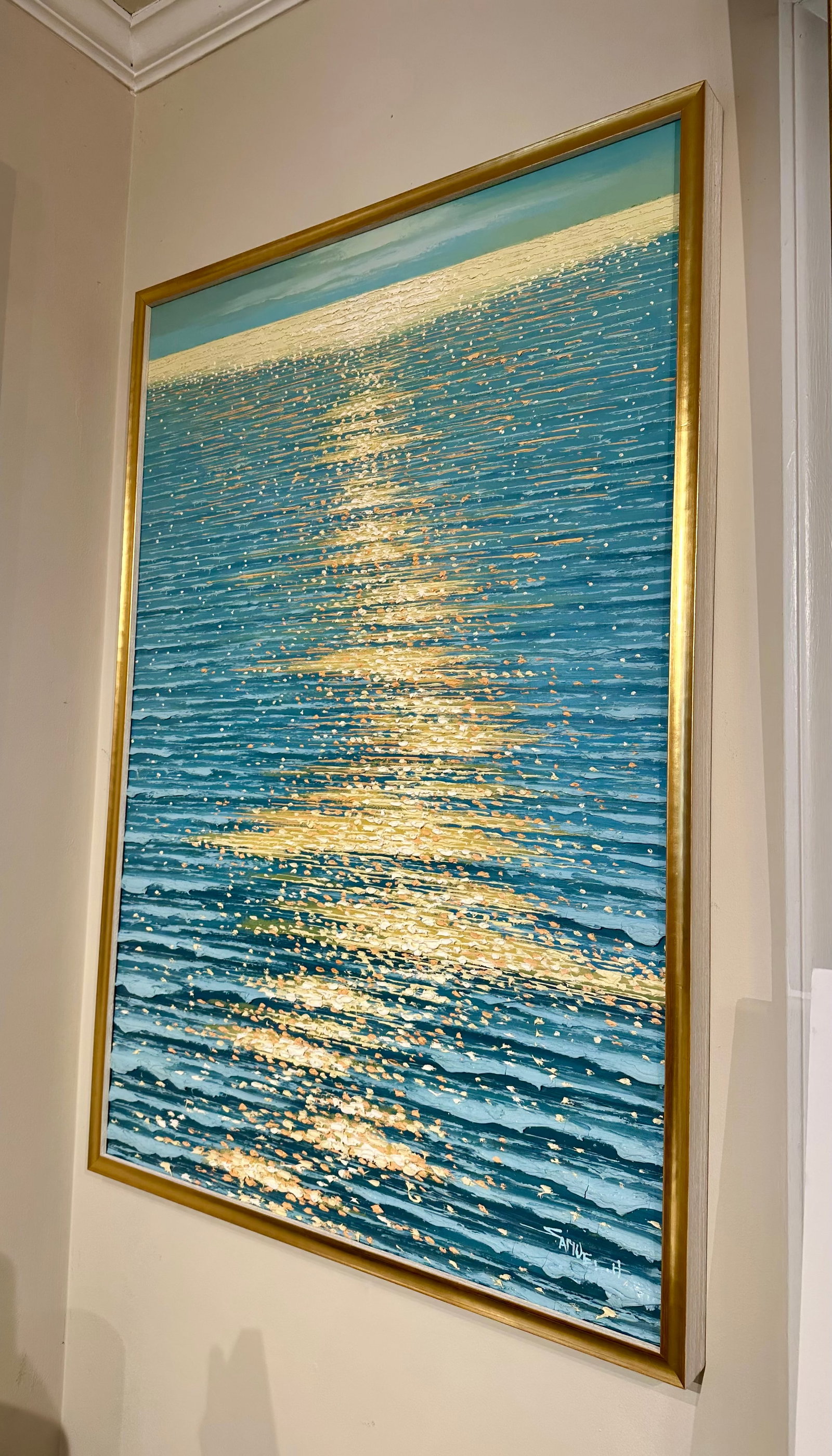 Golden Hour Ocean Reflection | Original Contemporary Textured Oil Painting - By Samuel H. (24" X 36" - 4