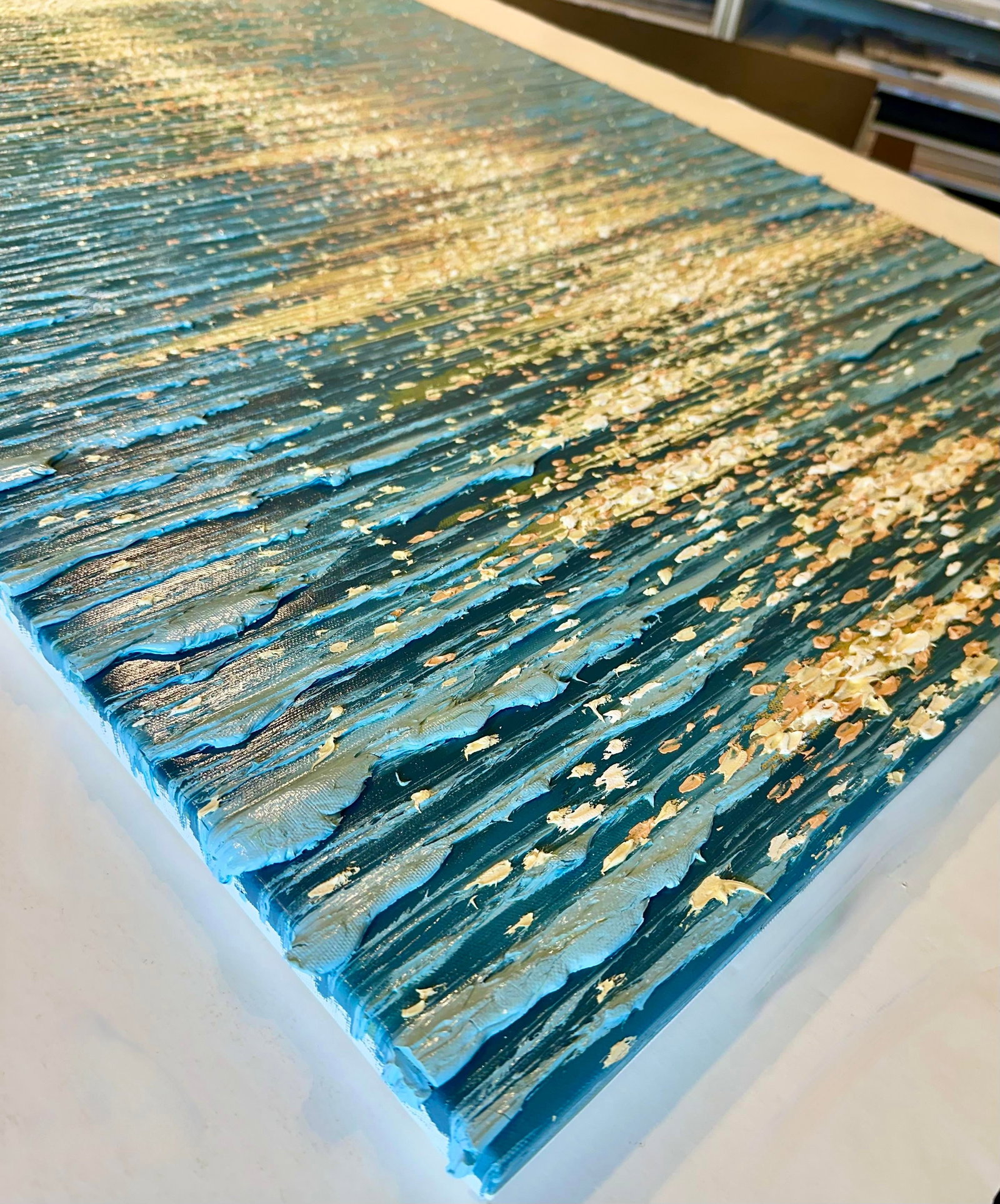 Golden Hour Ocean Reflection | Original Contemporary Textured Oil Painting - By Samuel H. (24" X 36" - 5