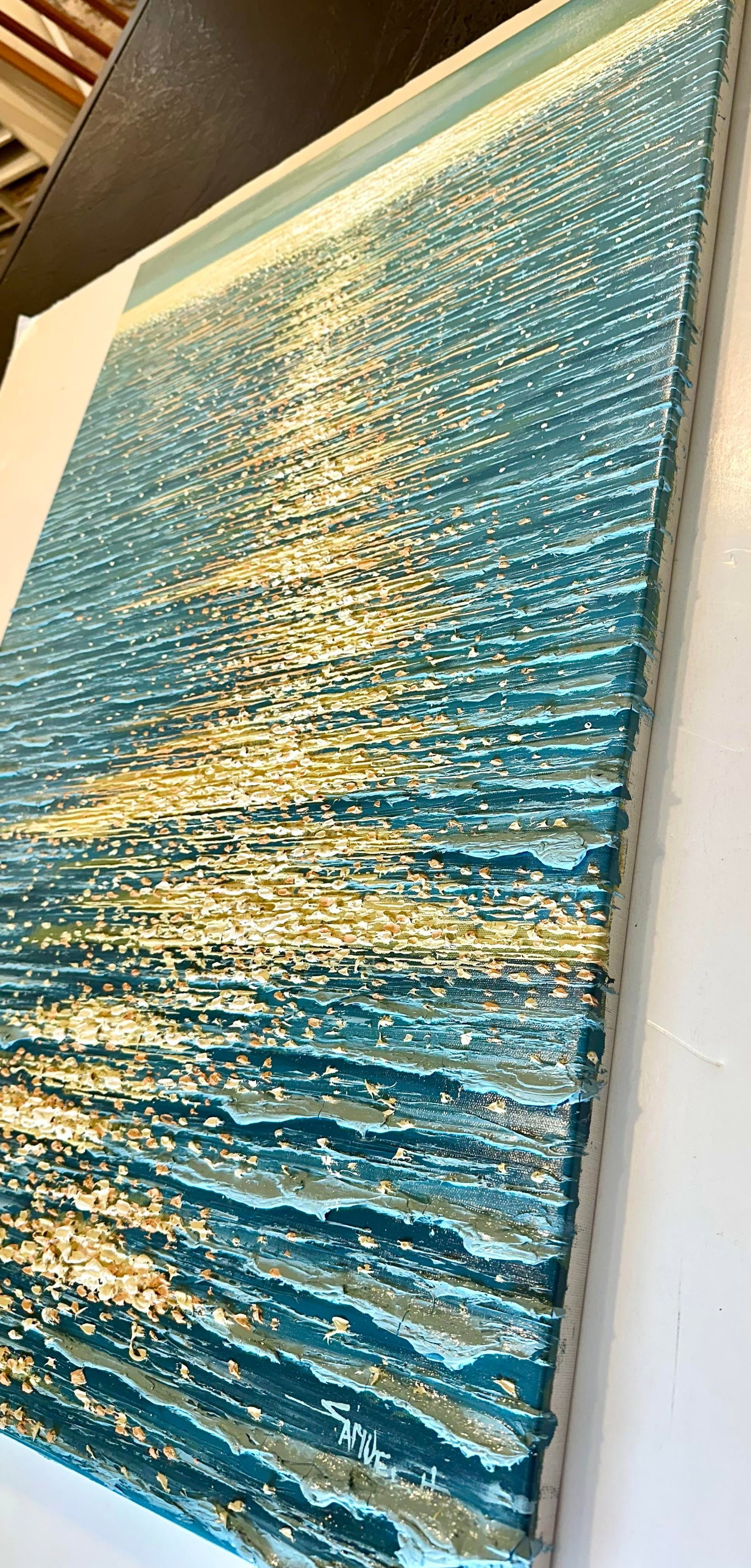 Golden Hour Ocean Reflection | Original Contemporary Textured Oil Painting - By Samuel H. (24" X 36" - 6