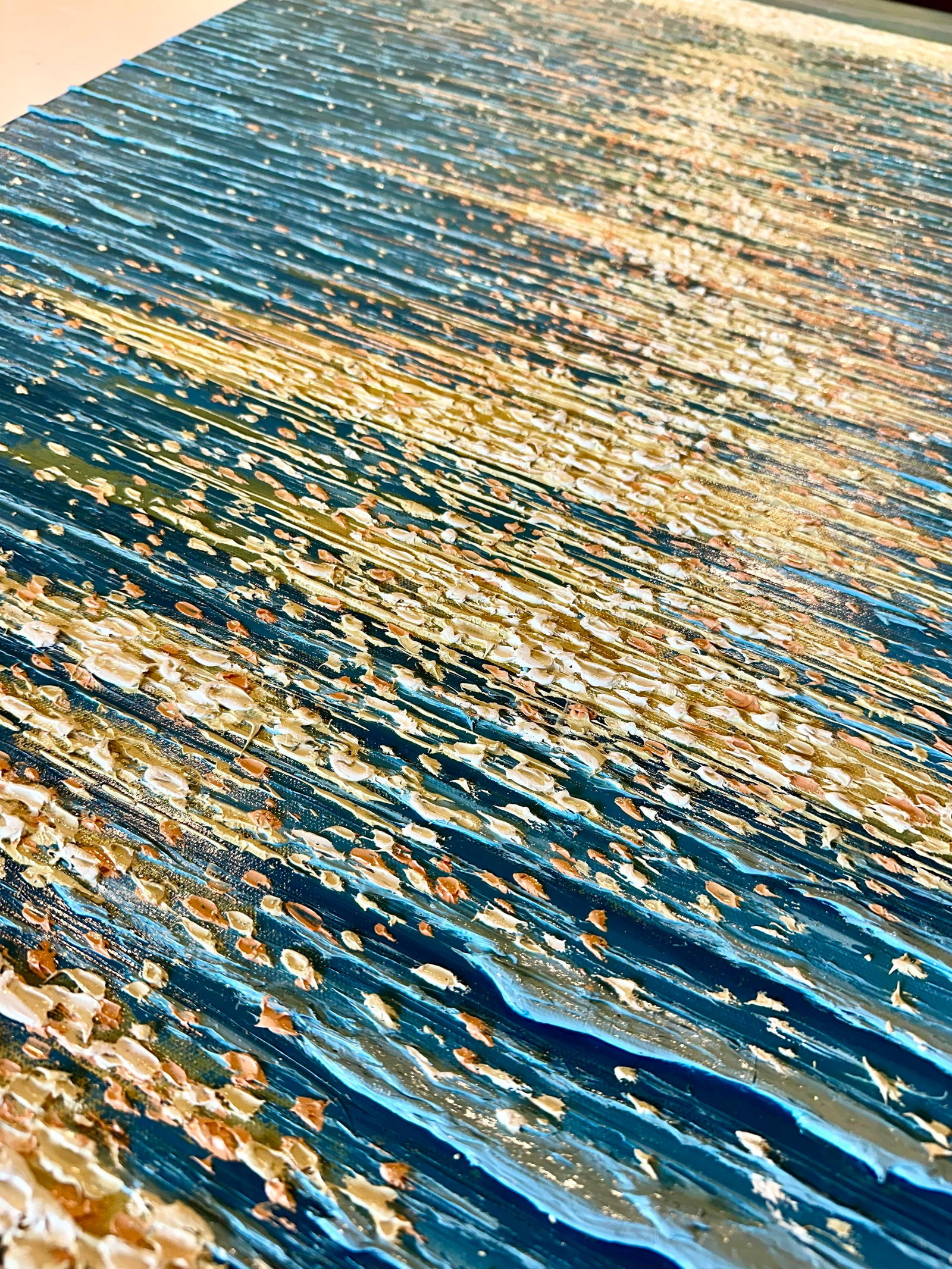 Golden Hour Ocean Reflection | Original Contemporary Textured Oil Painting - By Samuel H. (24" X 36" - 8