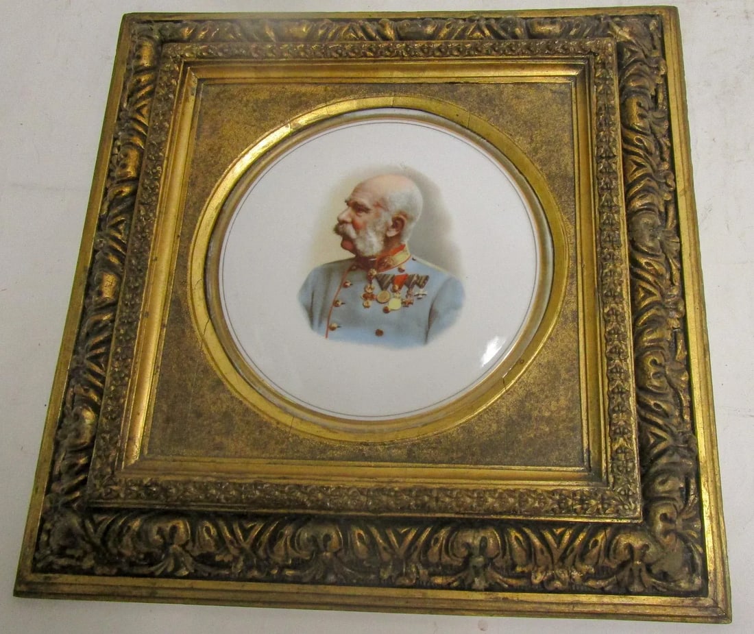 K P M Porcelain Painting of Franz Josef of Austria in Ornate Giltwood Frame - 12