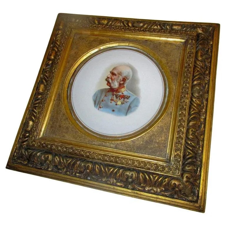 K P M Porcelain Painting of Franz Josef of Austria in Ornate Giltwood Frame - 13