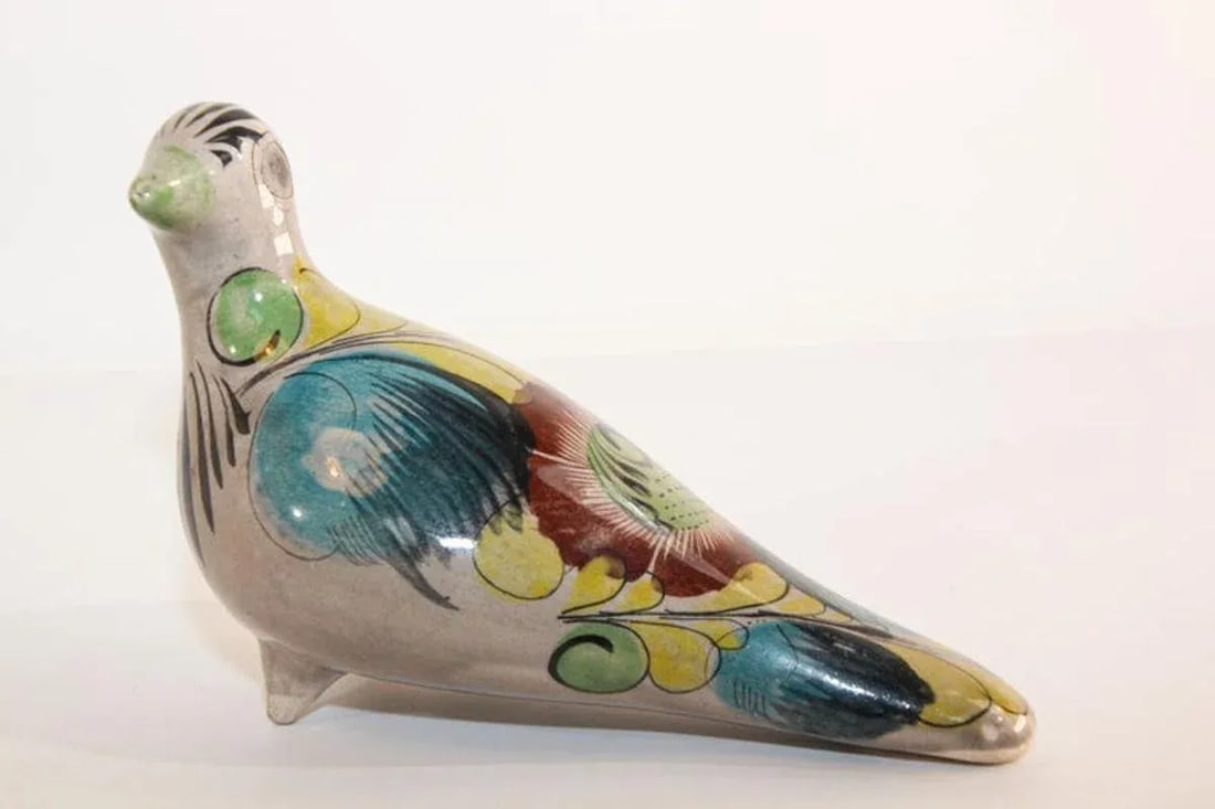 1950s Vintage Mexican Tonala Pottery Hand Painted Bird - 10