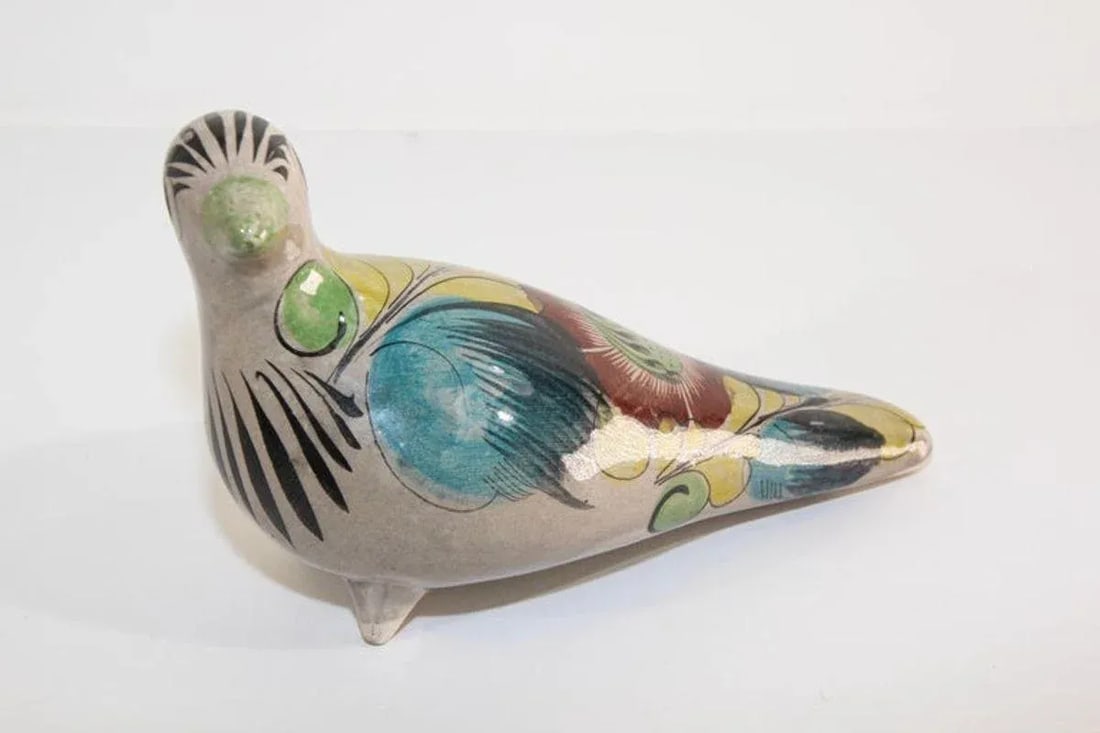 1950s Vintage Mexican Tonala Pottery Hand Painted Bird - 11