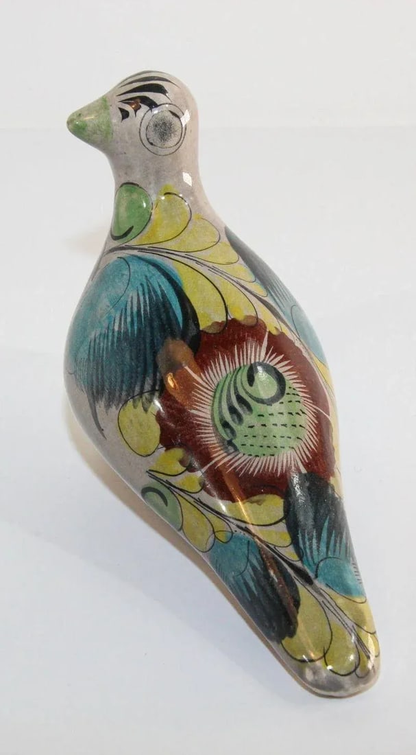 1950s Vintage Mexican Tonala Pottery Hand Painted Bird - 2