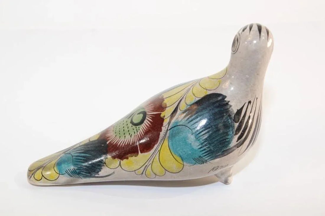 1950s Vintage Mexican Tonala Pottery Hand Painted Bird - 3
