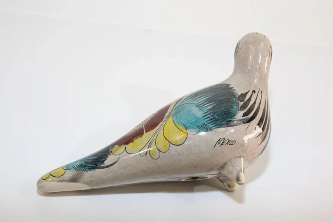 1950s Vintage Mexican Tonala Pottery Hand Painted Bird - 4