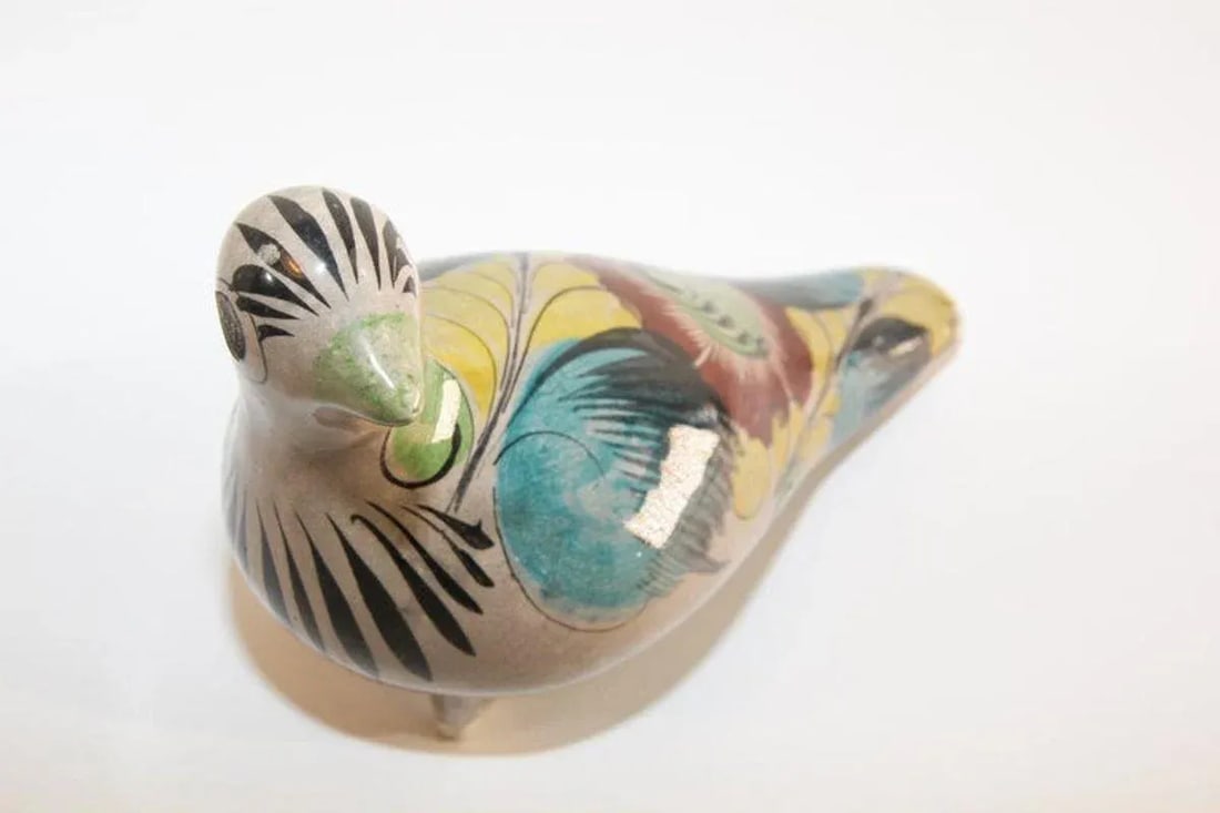 1950s Vintage Mexican Tonala Pottery Hand Painted Bird - 7