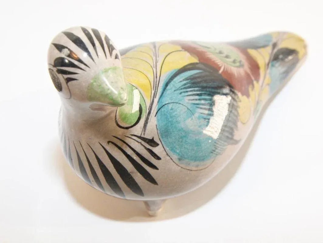 1950s Vintage Mexican Tonala Pottery Hand Painted Bird - 8