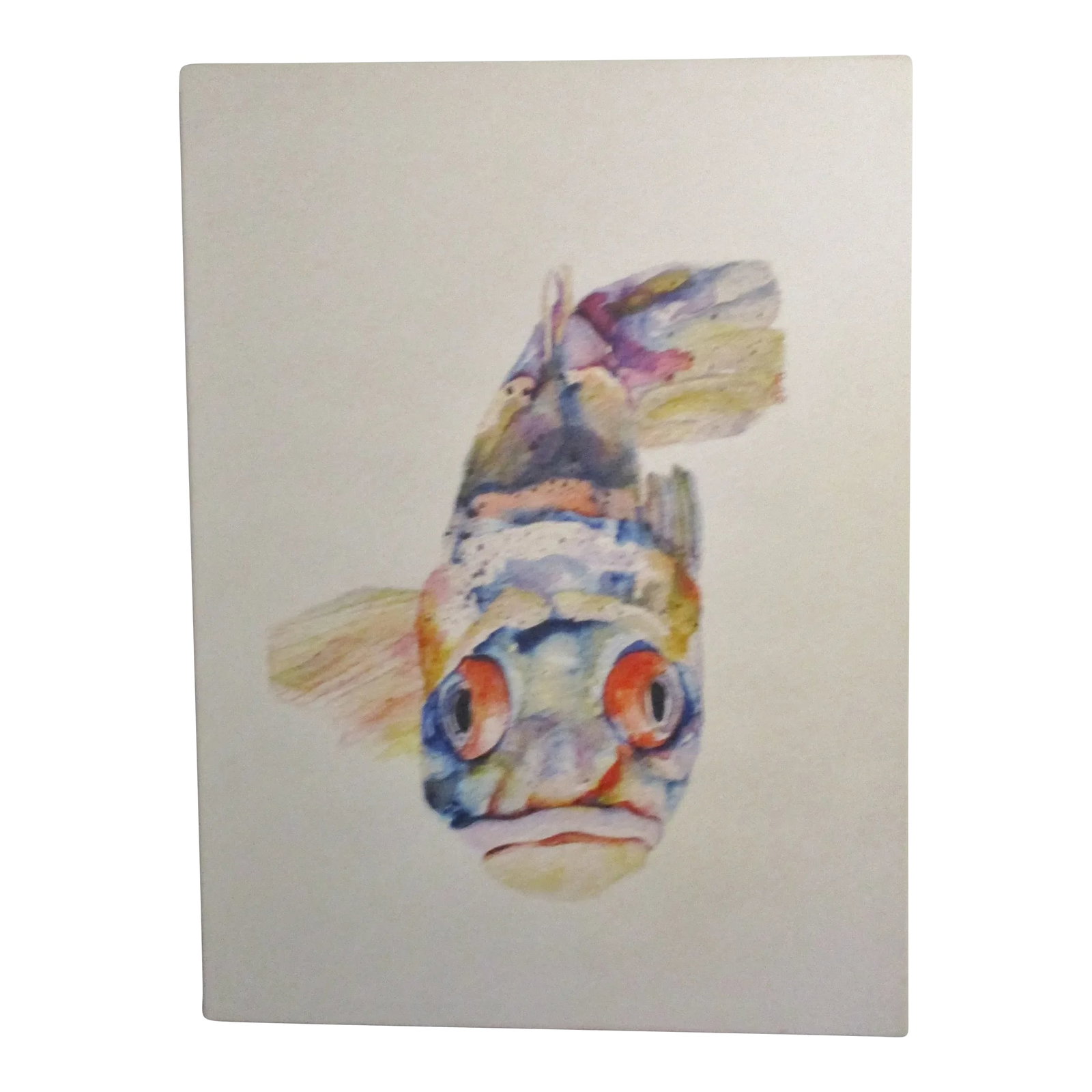 1990s Asian Inspired Artist Signed Acrylic Painting of a Multi-Color Fish Koi: Asian Inspired Artist Signed Acrylic Painting of a Multi-Color Fish Koi This came from a high end Miami Florida collector's estate. Unframed Measures 24.00" x 17.75" Condition: Alterations: Original