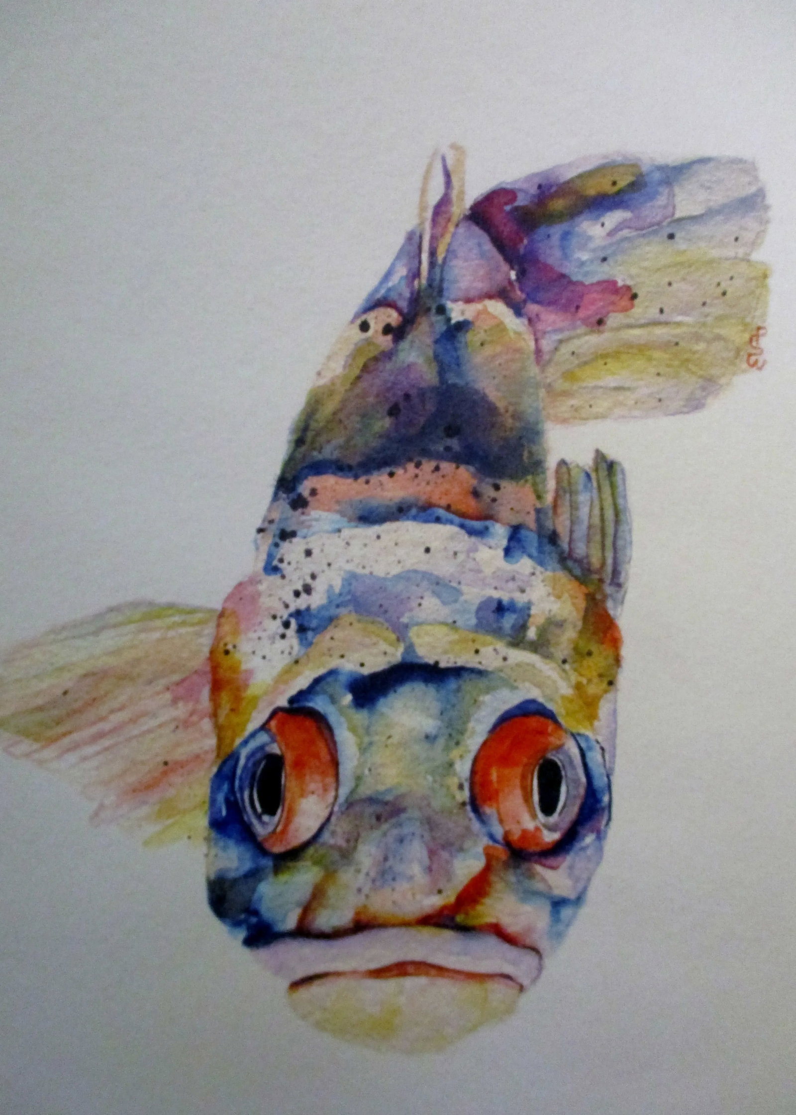 1990s Asian Inspired Artist Signed Acrylic Painting of a Multi-Color Fish Koi - 2