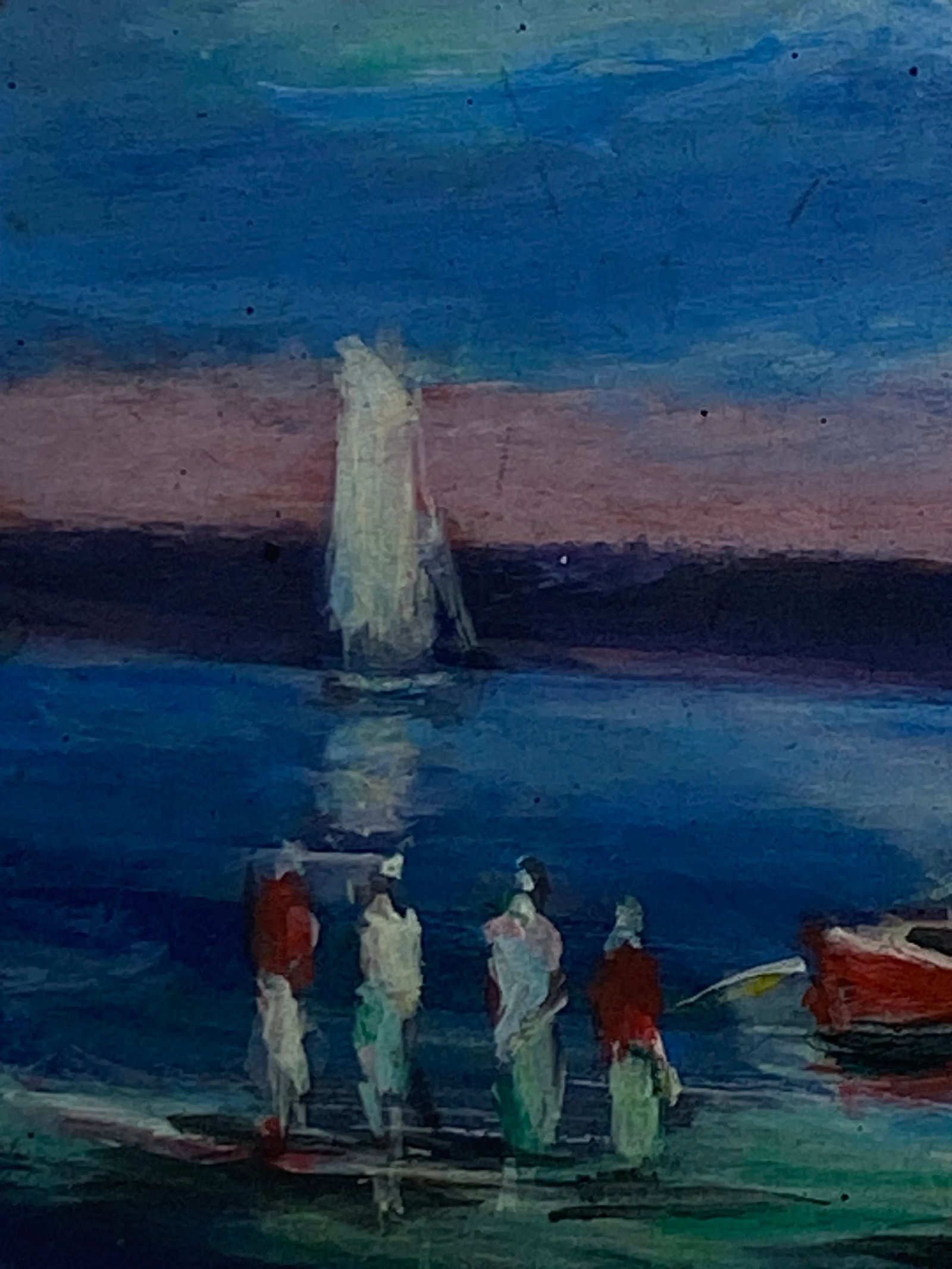 Early 21st Century Argentine Small Oil on Board "Boats on the Lake" Artist Signed - 3