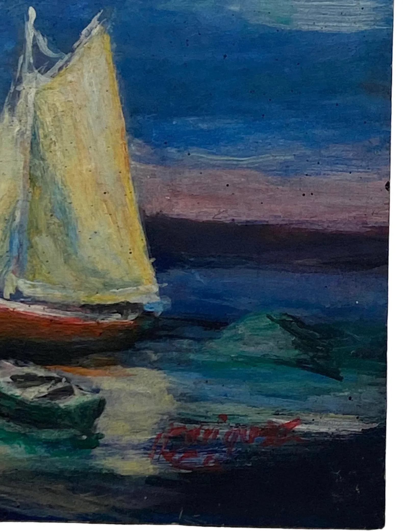 Early 21st Century Argentine Small Oil on Board "Boats on the Lake" Artist Signed - 5