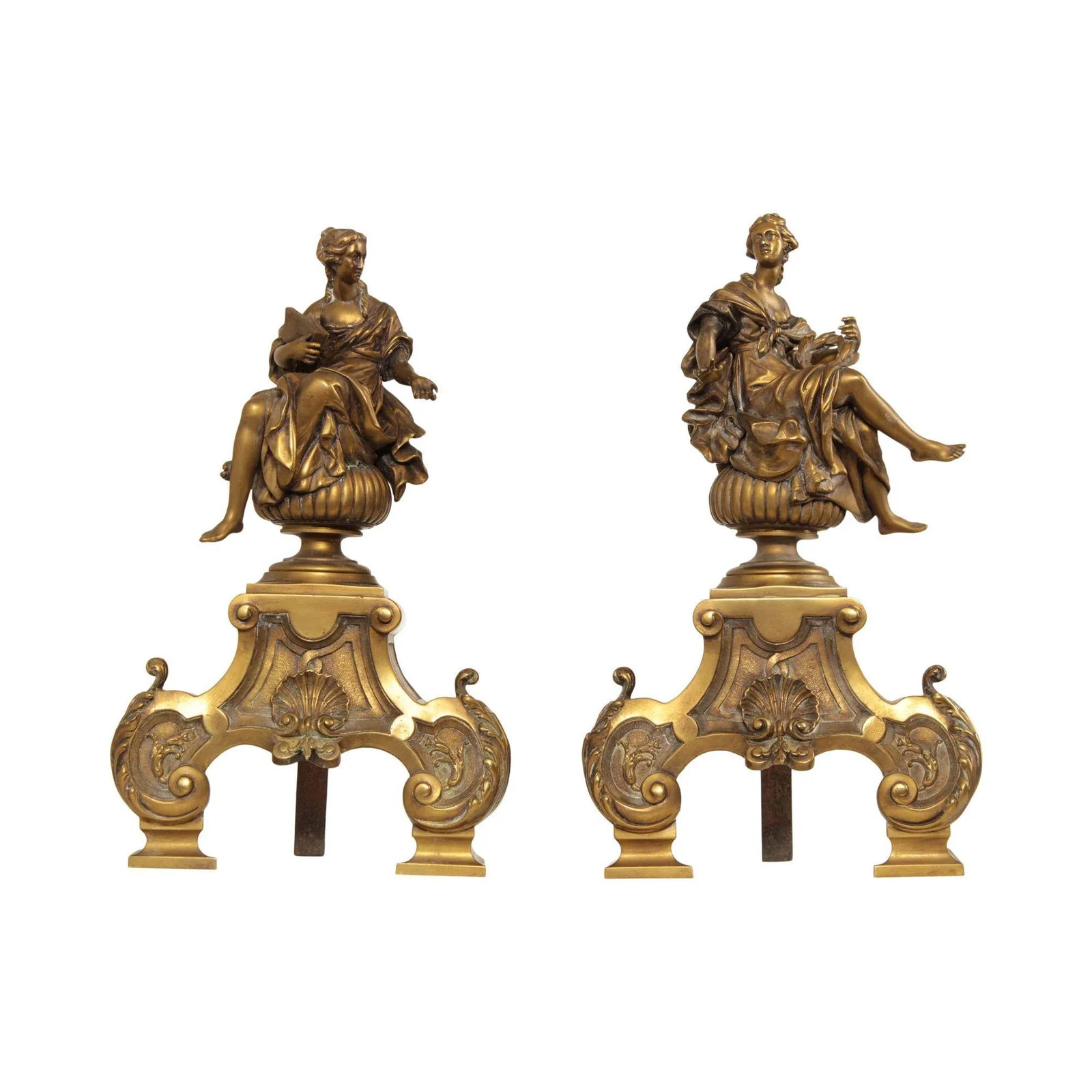 Antique 19th Century French Neoclassical Brass Chenets - A Pair - 13
