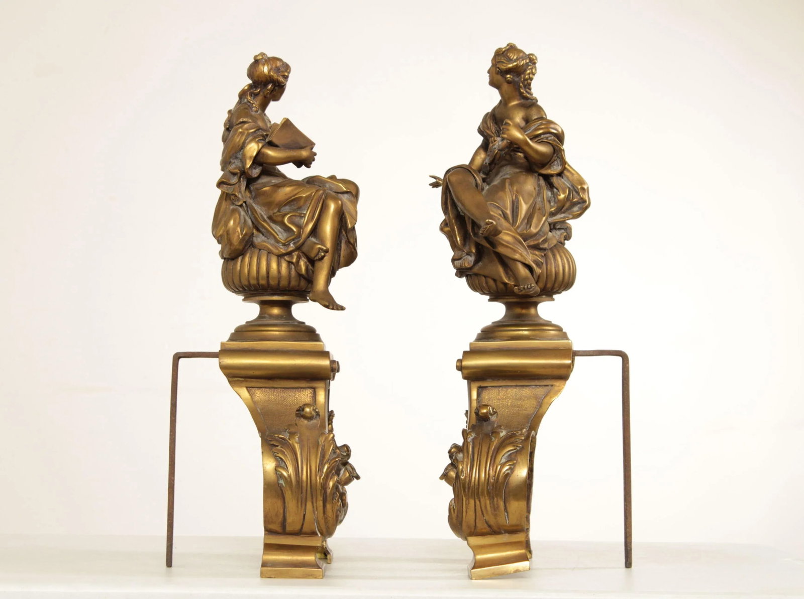 Antique 19th Century French Neoclassical Brass Chenets - A Pair - 3
