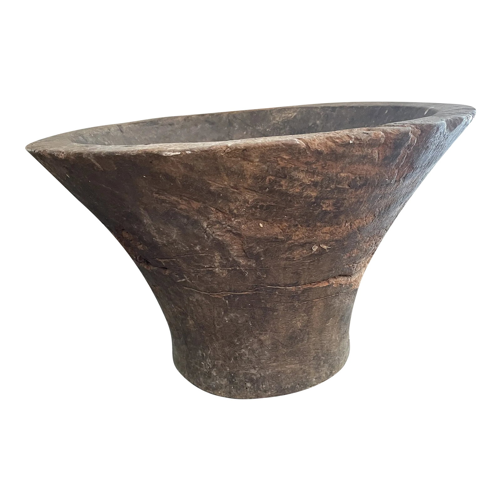 Early 19th Century Primitive Tribal Ceremonial or Feasting Bowl: A very large and heavy bowl hand hewn from a log. I am not sure of the original but its either Native American or from Africa. Condition: Alterations: Original Condition Unaltered Imperfections: Some