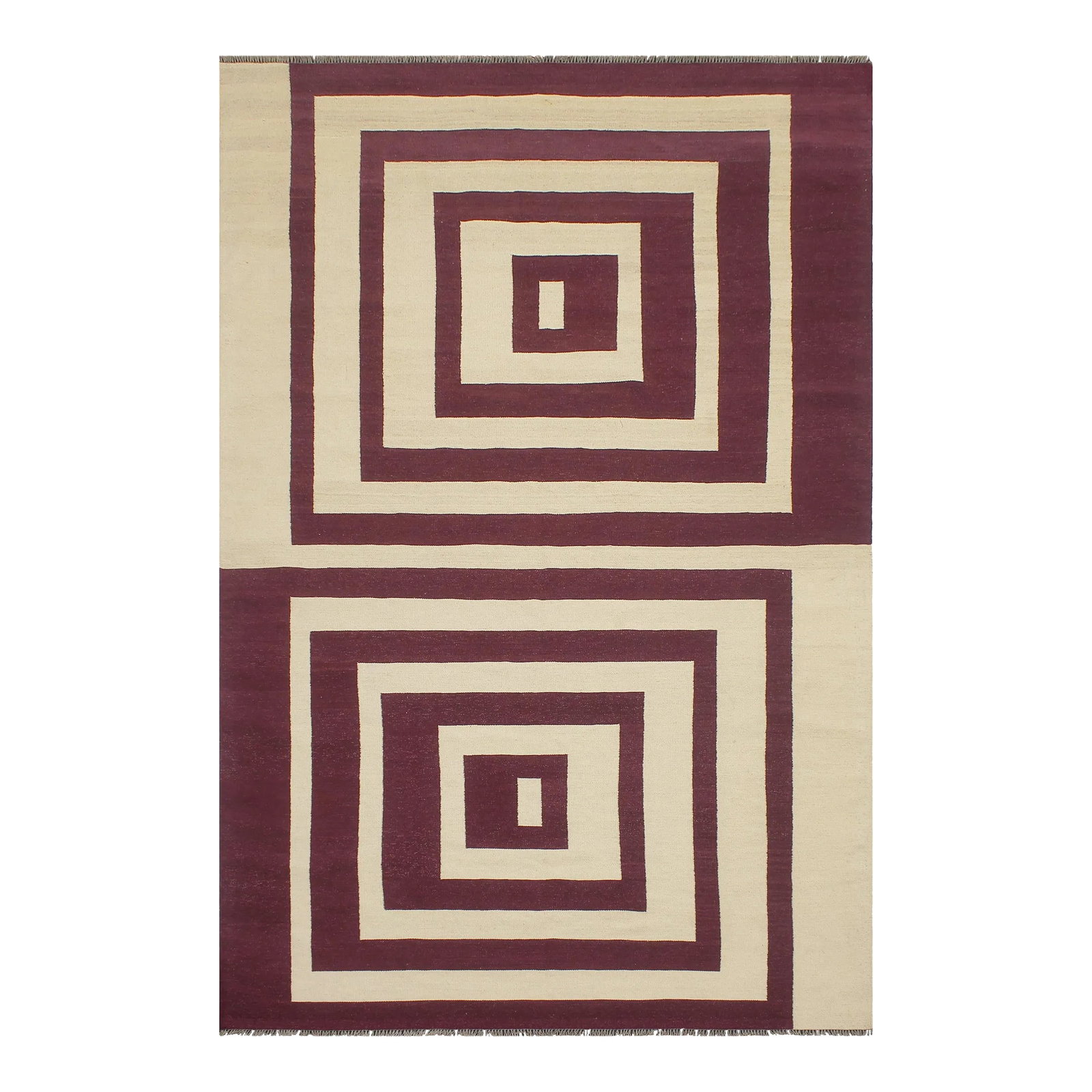 Early 21st Century Southwestern Kilim Beige Purple Wool Rug: "Add a touch of elegance to your home with this casual chic hand woven Tribal Kilim wool rug. Constructed on a loom by Nomad Turkman people with hand spun wool and 100% Natural Vegetable dyes these