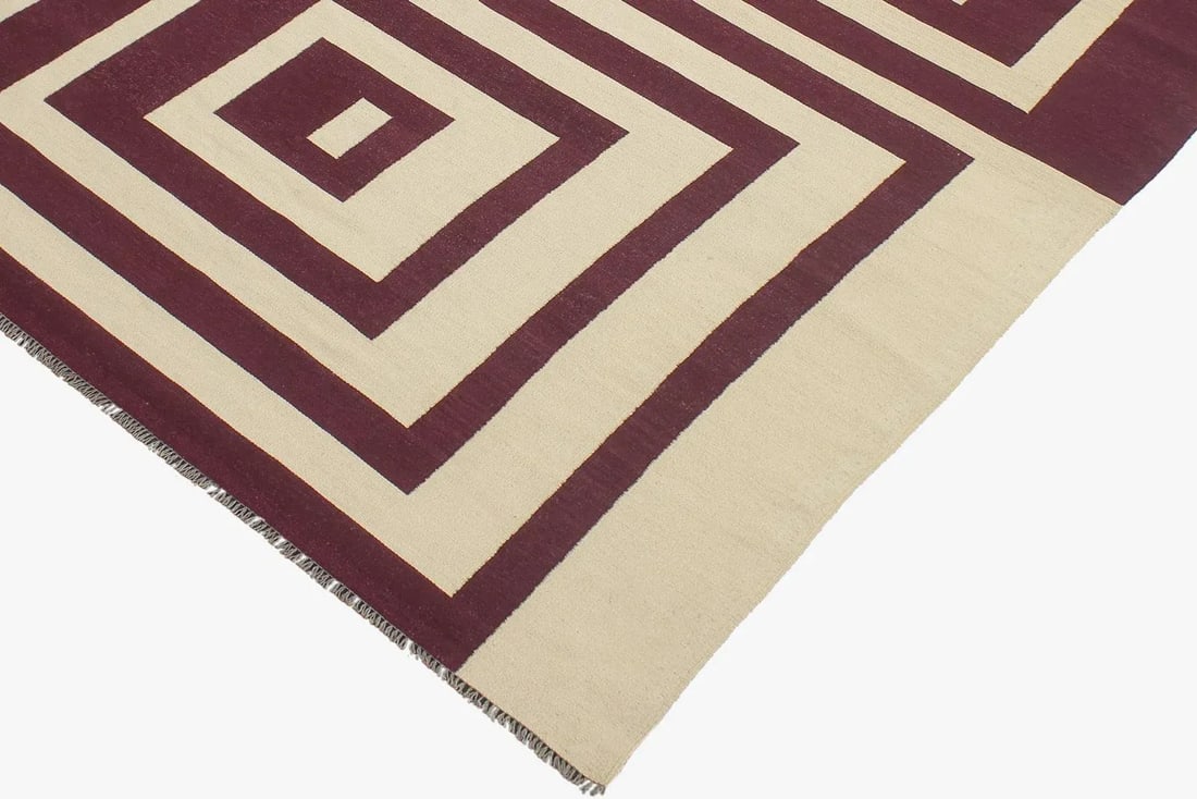 Early 21st Century Southwestern Kilim Beige Purple Wool Rug - 3