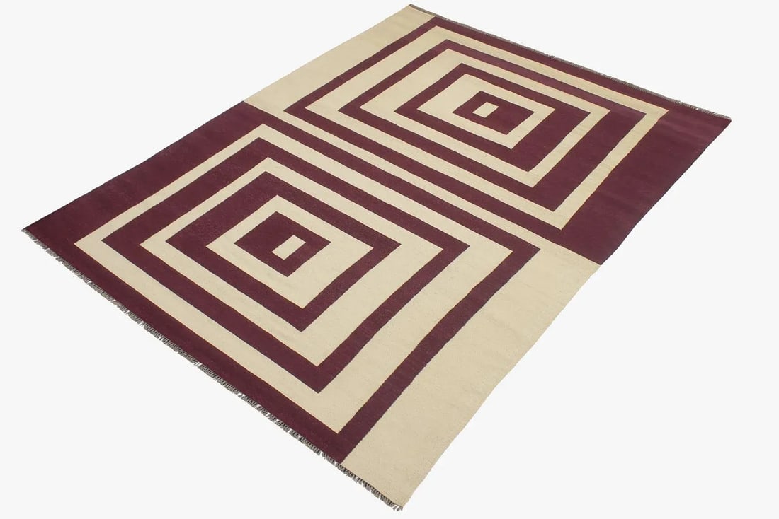 Early 21st Century Southwestern Kilim Beige Purple Wool Rug - 4