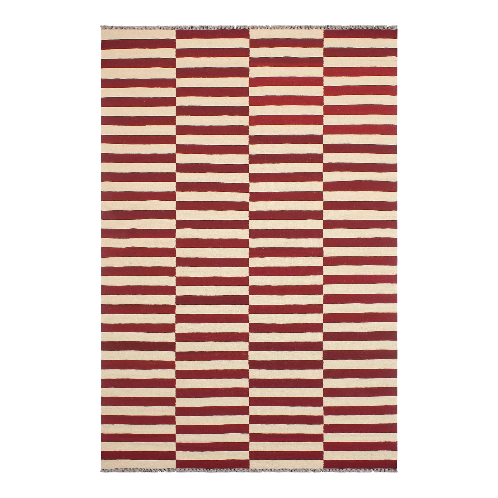 Early 21st Century Bohemian Kilim Beige Red Wool Rug: "Add a touch of elegance to your home with this casual chic hand woven Tribal Kilim wool rug. Constructed on a loom by Nomad Turkman people with hand spun wool and 100% Natural Vegetable dyes these