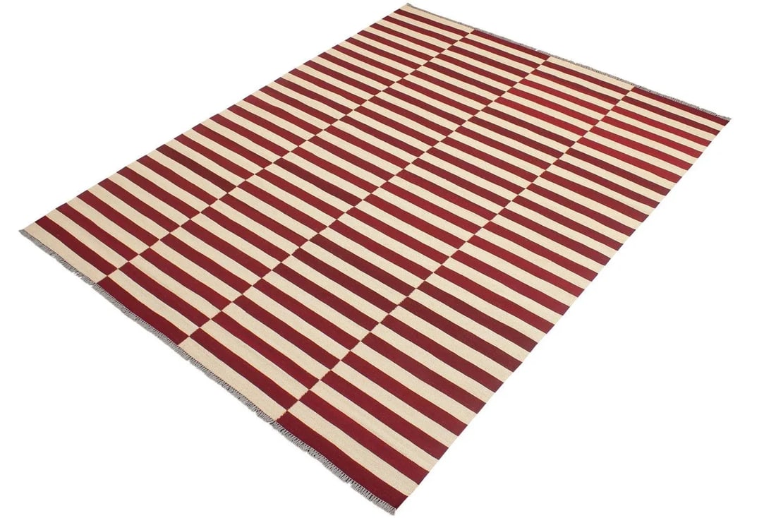 Early 21st Century Bohemian Kilim Beige Red Wool Rug - 5