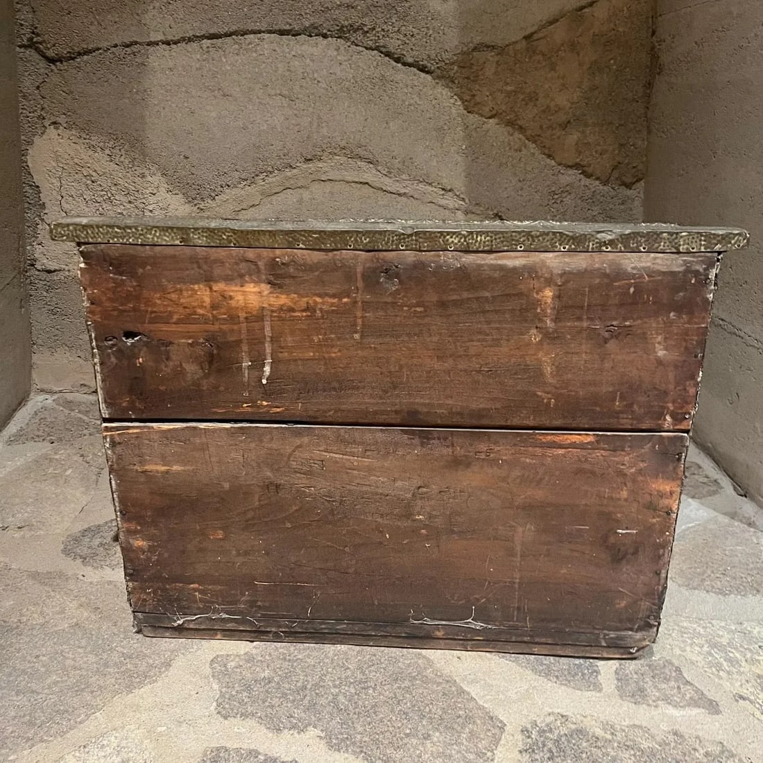 1800s Antique Firewood Coal Wood Repousse Box Brass Panels - 9